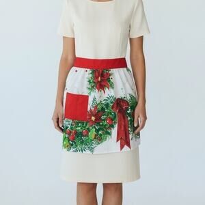 Vintage Christmas Handmade Apron Multicolor Floral Print, One Pocket, Tie Back